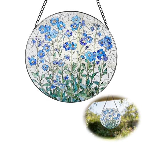 1 PCS Forget Me Not Gifts 7.8 Inch Forget Me Not Flowers Sun Catchers for Windows Suncatchers for Windows Suitable for Couples Friends Hanging Suncatcher Memorial Gift