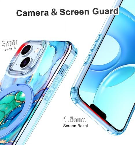 Lamcase for iPhone 13 Case,iPhone 14 Case with Magnetic Invisible Ring Stand [Compatible with MagSafe], Full Body Rugged Slim Women Men Girl Shockproof Marble Pattern Design Case, Cyan Blue - image 5