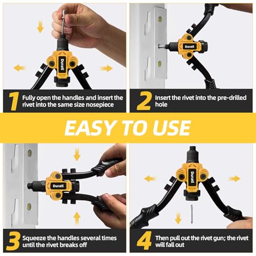 Rivet Gun, 1/4 Pop Rivet Gun Kit with 200 Blind Rivets, 5 Interchangeable Rivet Heads (3/32", 1/8", 5/32", 3/16", 1/4"), Heavy Duty Hand Riveter Tool for Metal, Gutter & Automotive - Image 7