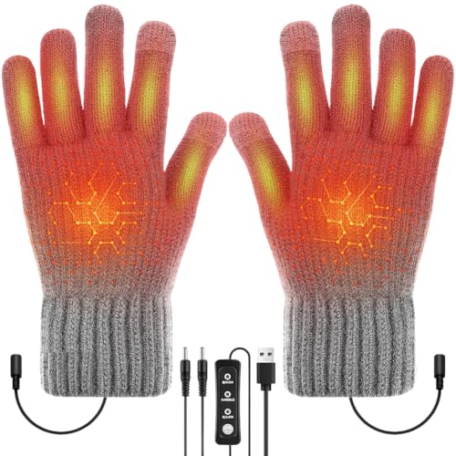 Fouvin Beheizbare Handschuhe, Winterhandschuhe, USB Handschuhe für Damen und Herren,Touchscreen Skihandschuhe Fahrradhandschuhe mit 3-stufige Temperaturregelung 45-40-37 °C (Grau)