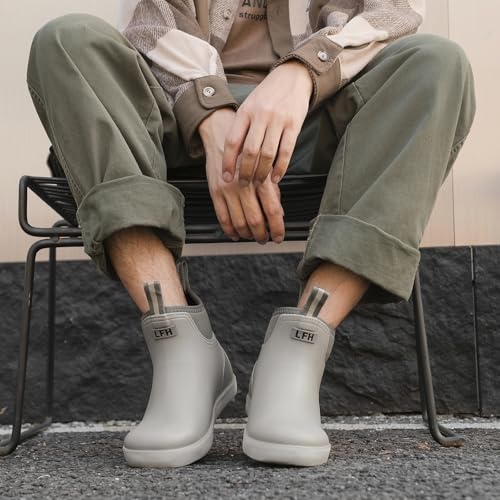 Image of Rain Boots for Men, Waterproof Ankle Mens Deck Boots Anti-Slip Comfort Rubber Boots Chelsea Garden Shoes for Yard Fishing Outdoor Work