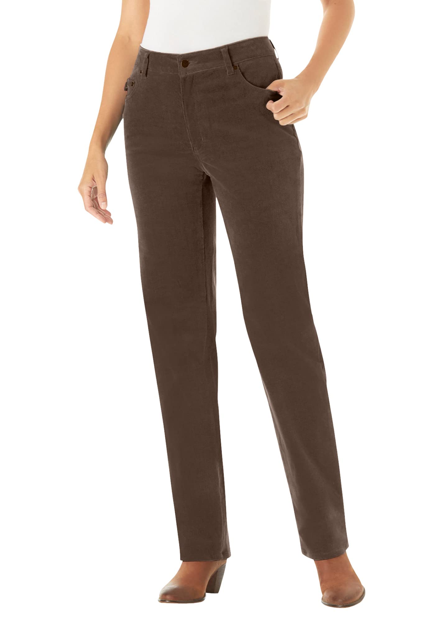 Woman Within Plus Size Petite Corduroy Straight Leg Stretch Pant - 28 W Chocolate