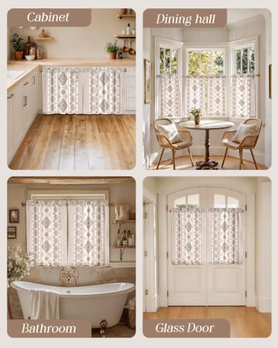 Image of Miss Adola Boho Kitchen Curtains - 36 Inch Length Linen Blend Geometric Striped Cafe Curtains Western Tier Curtain Short Drapes Rod Pocket for Bathroom Living Room Windows Light Filtering, 2 Panels