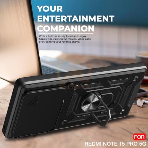 Image of Armor Bumper Back Cover Case for Redmi Note 15 Pro 5G Rotating Camera Cover, Ring Holder & Kickstand | Heavy Duty & 360 Degree Protection Redmi Note 15 Pro 5G Back Cover (Black)