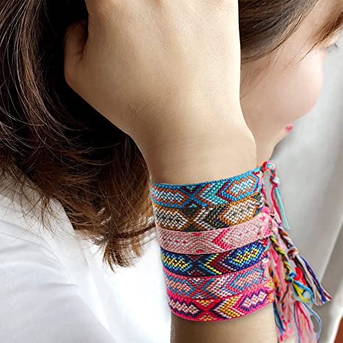 Azonee 12 Pcs Nepal Woven Friendship Bracelets Handmade Braided String Adjustable Bulk Bracelet for Women Kids Girls, 1, 1