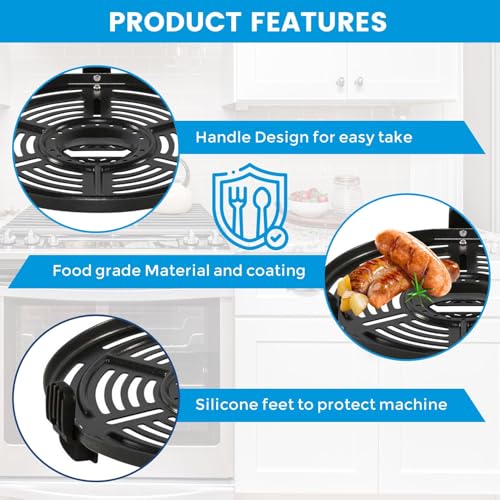 Placa de grelha de fritadeira a ar para Ninja FD302 6,5 Qt FD101 5 Qt FD401 8 Qt Air Fryer, 9,7′ Air Fryer Grill Pan Crisper Plate Peças de reposição para Ninja OP302 OP305 FD305 acessórios de rack de