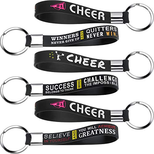 24 Pieces Cheerleading Keychain Motivational Quotes Keychain Inspirational Silicone Key Ring Cheer Cheerleader Keychain for Women Girls Cheer Team Cheerleading Theme Party Supplies