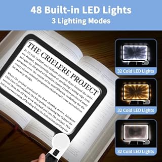 5X Large Magnifying Glass with Light, Handheld Magnifier Rectangle Magnifying Glass for Reading, Lighted Magnifier w/Cold & Warm LED Light, Ideal Gift for Seniors, Macular Degeneration, Low Visions