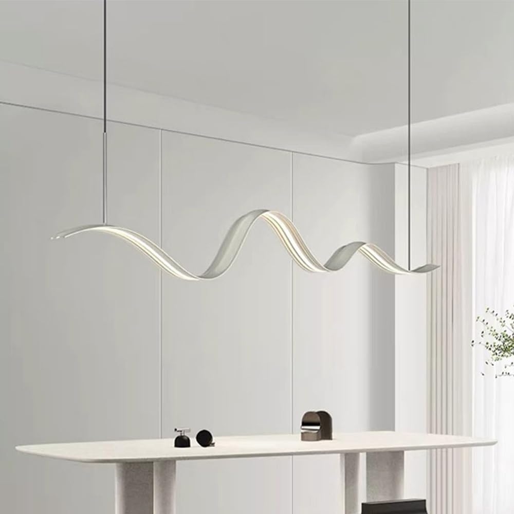Dario lineare da 39,4 Pollici, Moderno Dario a LED in Metallo Bianco, Design a Forma di Arco, Dario sospeso, de da Sala da Pranzo sopra Il Tavolo, luci a Sospensione reabili in