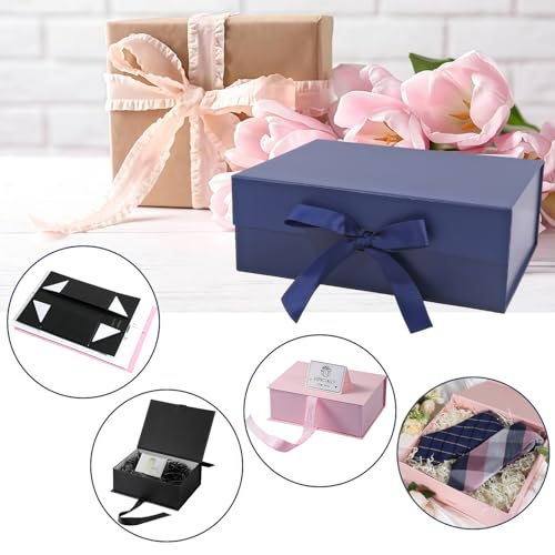 RONGZUBAT Boîte Cadeau Magnétique Avec Couvercles, Boîte De Luxe Avec Cartes, Enveloppes, Confettis Pour Anniversaire, Noël, Mariage (Bleu Marine, 22 X 16 X 8,8 Cm) – vue 4
