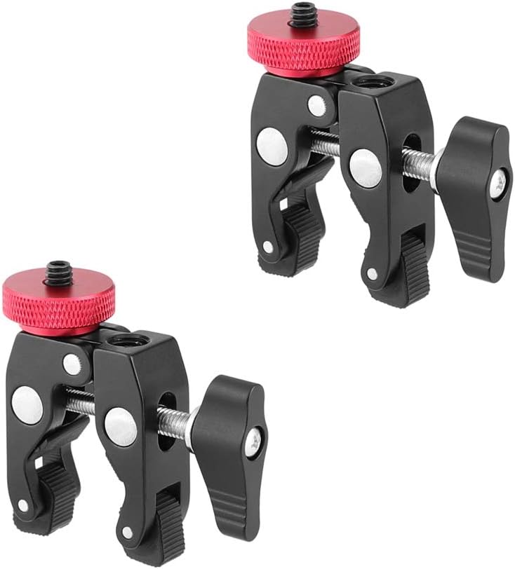 Crab Clamp Holder with 1/4" Screw Adapter for Studio Flash Light Camera Tripod (Black, 2 Pieces)