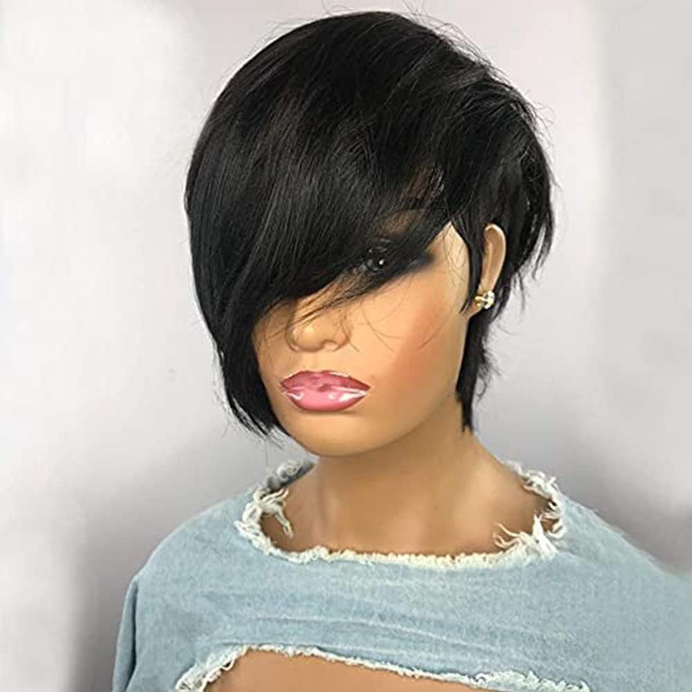 Pixie Cut Wigs with Bangs Short Bob Wig Human Hair for Black Women Pixie Cut Short Wigs No Lace Front Wigs Glueless Full Machine Made Wig