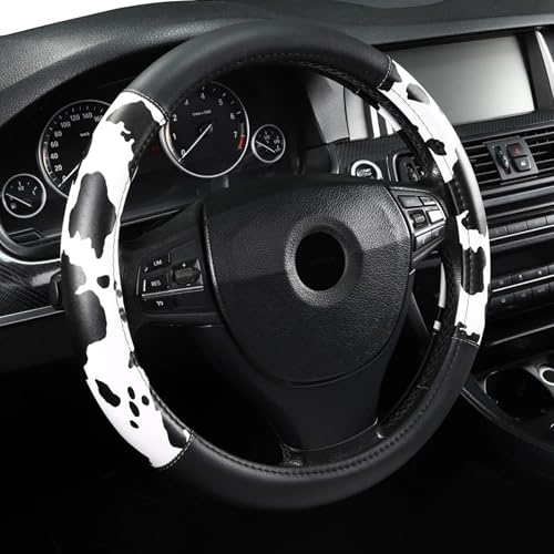 Cow Print Steering Wheel Cover Universal 15 Inch Cute Steering Wheel Cover for Women Breathable Anti-Slip Car Steering Wheel Protector Fashion Auto Interior Accessories for Cars SUVs & Trucks