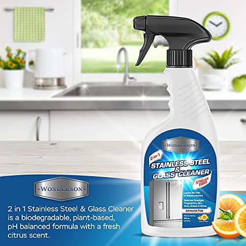 Wonderson 2-In-1 Stainless Steel & Glass Cleaner 16 Ounces - For Use On Appliances, Countertops, Sinks, Stovetops, Dishwashers, Windows, Bathrooms, Cars, & More! #TOP2