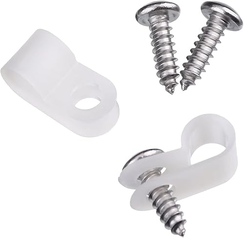 Miniatura 3 de Hicarer Paquete de 50 abrazaderas de alambre tipo R, clips de sujeción de cable de montaje de tornillo de nailon con 50 tornillos para gestión de