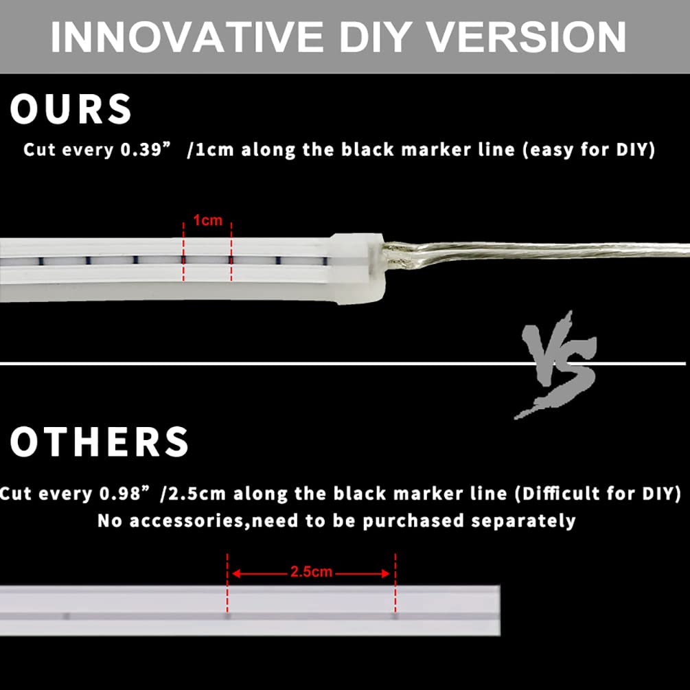 Vasten LED-Neon-Strip Light Neon Flex Light Silicone LED Strip Lighting 16.4ft 12V, Cut 1cm for Outdoor DYI Signage Decoration (Power Adapter not Included) (Warm White)