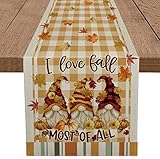 Fall Table Runner Gnomes Pumpkins Maple Leaf Autumn Thanksgiving Buffalo Plaid Runners Holiday Dinin