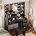 Makeup Vanity with Lights & Charging Station, Black Vanity Table with 5 Drawers & Open Storage Shelves, Vanity Desk with Mirror & Lights, Dressing Table Set, Bedroom Makeup Table Set Black Handle
