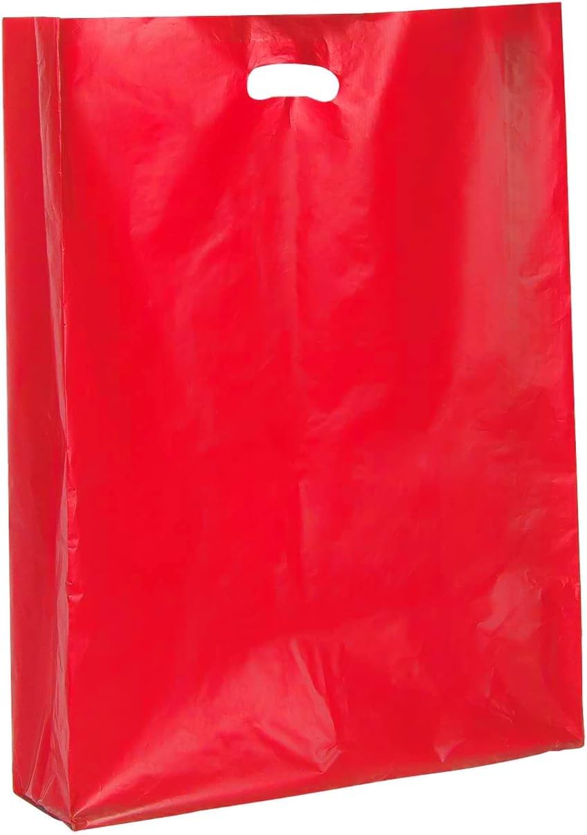 BUSTE 30+12x50 cm. ROSSE SHOPPER SACCHETTI FUSTELLA FAGIOLO ROBUSTO RIUTILIZZABILE 60my con Manico a Soffietto ROSSO (500)