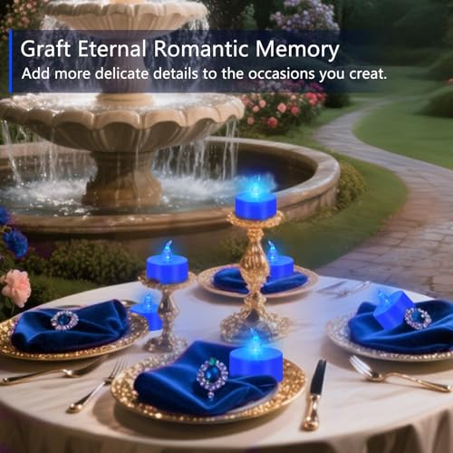 Image of Tea Lights Battery Operated Candles LED Tea Lights Flameless Candles 200+ Hours Flickering Fake Tealights for Sweetest Day Wedding Home Decorations Party (Blue Base, 12 Pack)