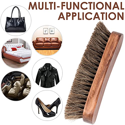 6.7" Horsehair Shoe Shine Brush - 100% Soft Genuine Horse Hair Bristles - Unique Concave Design Wood Handle - Comfortable Grip, Anti Slip - For Boots, Shoes & Other Leather Care (#1) #TOP5