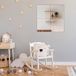 Miroir mural incassable Longueur totale pour la chambre, Miroir étanche pour le corps,4 Pack 12"x12", Miroir Non Glass Long,Stickers muraux de feuilles miroir en plastique souple