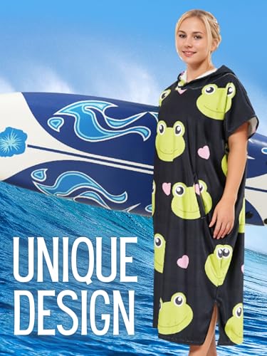 Frog Gifts Surf Poncho Hooded with Cute Frog, Soft Cover-Up Changing Towel with Pocket2