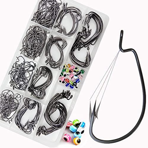 DAMIDEL 220Pcs/Box 2X Strong High Carbon Steel Worm Fishing Hook,8