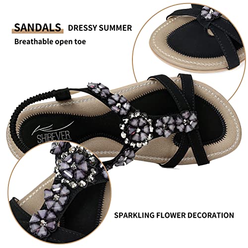 Image of SHIBEVER Dressy Flat Women Sandals: Comfortable Arch Support Womens Sandal | Summer Dress Flowers Boho Back Strap Open Toe Women's Sandals - All Day Comfort Walking Casual Wedding Woman Sandal Shoes
