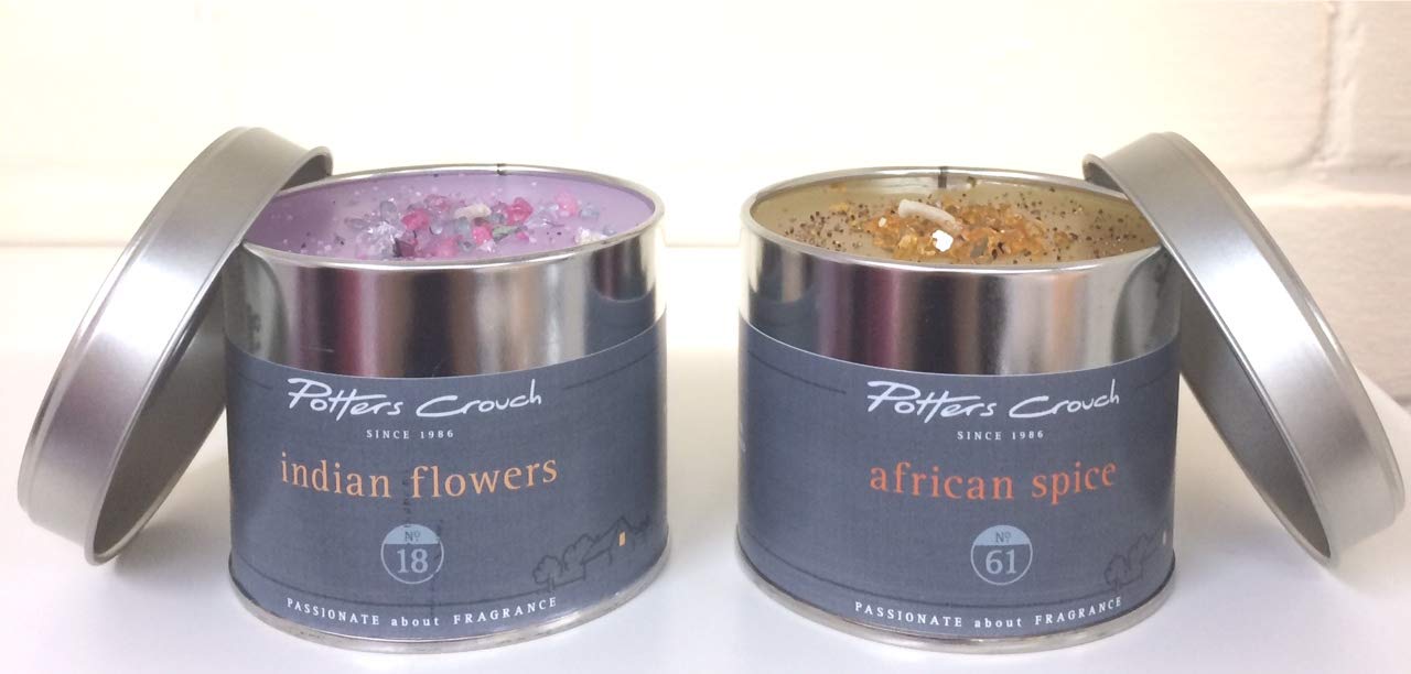 Potters Crouch Scented candles ~ Indian Flowers & African Spice ~ Set of 2 candles