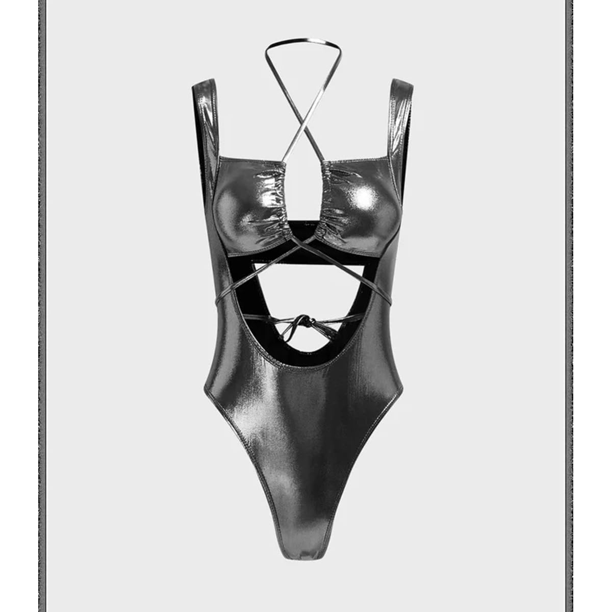 SNOMYRS Rave Outfit Wet Look Dress Holographic Festival Outfits Leather Lingerie Silver Bodysuit For Music Party Clubwear Bedroom - Image 4