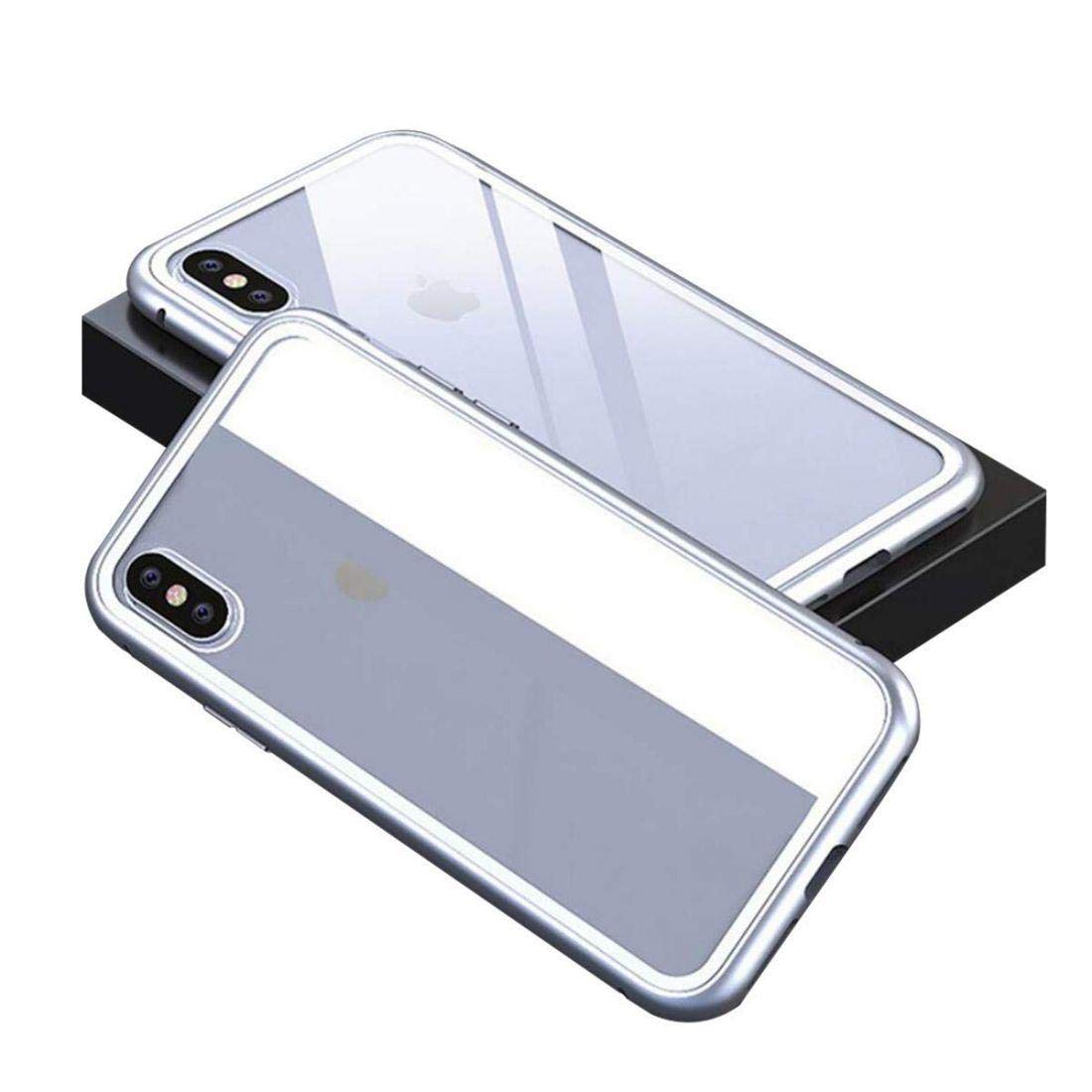 Clear Hybrid iPhone X Case Thin Tempered Glass Back cover and Soft Silicone Rubber Bumper Frame for Apple Iphone X white