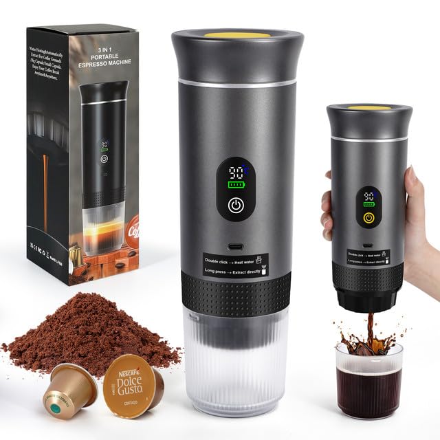 SOPPY Machine à café portable machine à expresso de camping, machine à café à capsules Expresso Cafetière Rechargeable Chauffage Rapide, compatible avec...