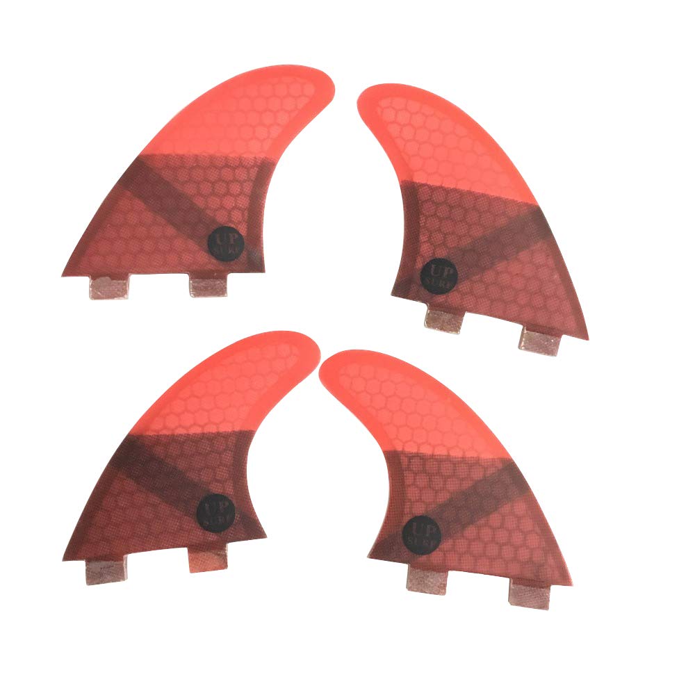 UPSURFSurfboard Fins (4 Fins) K2.1 Double Tabs Fins Base Honeycomb Fiberglass Quad fin with 1 Key & 8 Screws