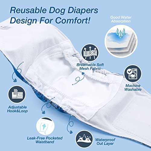 Pet Soft Dog Belly Bands - Washable Male Dog Diapers Belly Band For Male Dogs, Reusable Male Dog Belly Wraps 3Pack For Doggy Puppy(Blue Plaid, Xs) #TOP2