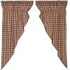 VHC Brands Crosswoods Plaid Cotton Primitive Curtains Rod Pocket Drawstring Ties Prairie Panel Pair Natural Tan