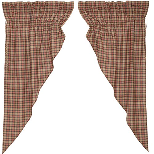 VHC Brands Crosswoods Plaid Cotton Primitive Curtains Rod Pocket Drawstring Ties Prairie Panel Pair Natural Tan