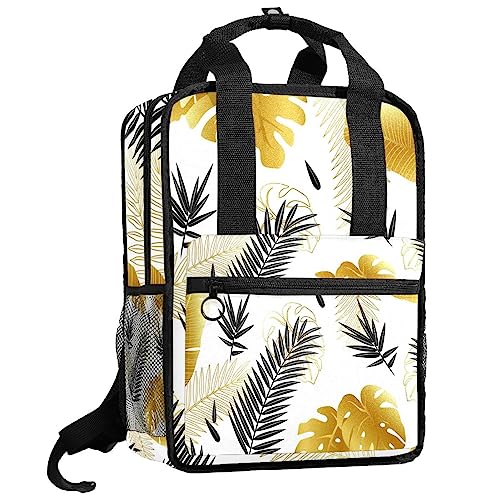 Sac à dos garçons cartable noir doré feuilles 35cm