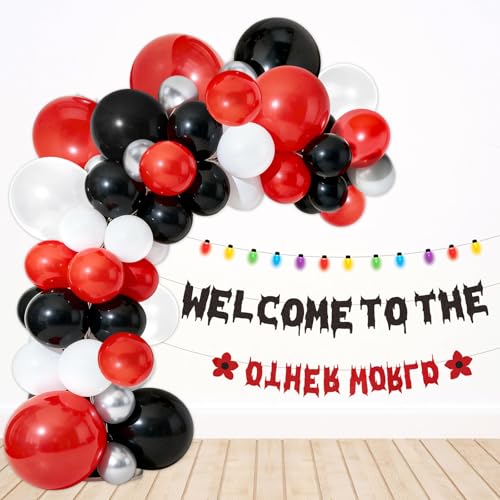 Csoisoy Welcome to The Other World Décorations Fête, Bannière Thème Inversé avec Ballons Latex Anniversaire Démon pour Fournitures Fête Thème Étrange