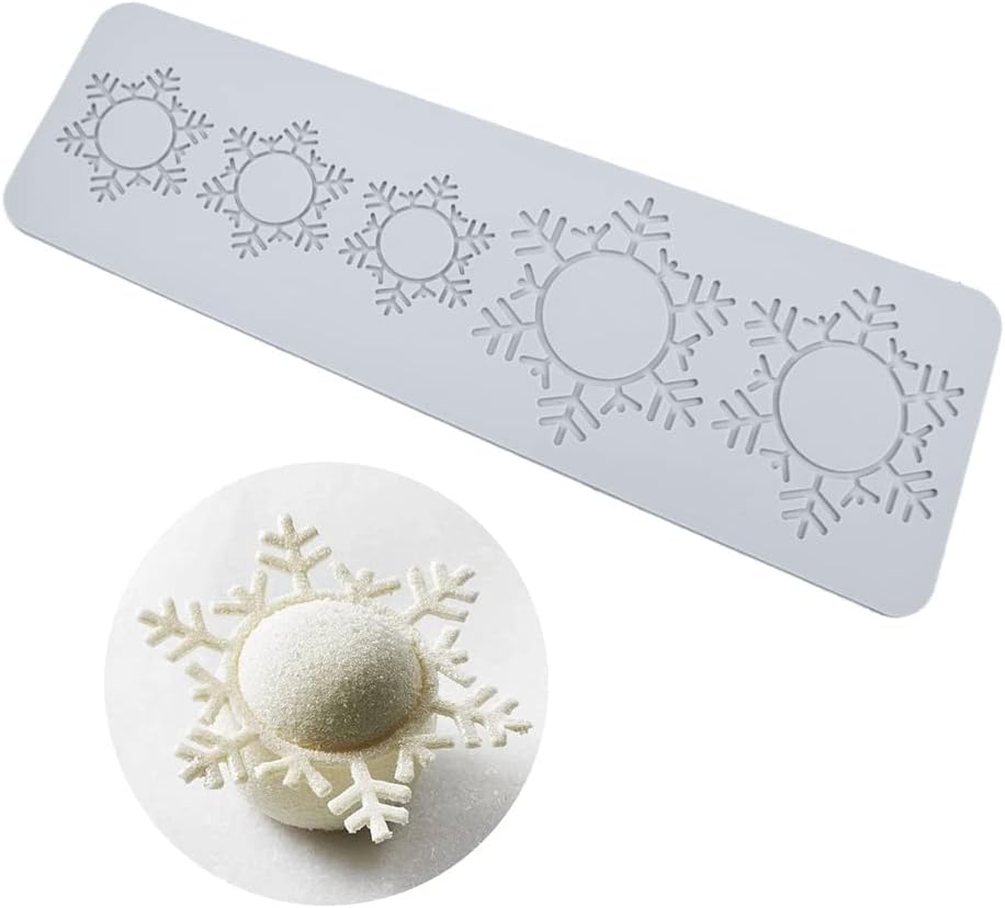 Christmas Tree Lace Mat Snowflake Elk Antler Shape Sugarcraft Xmas Birthday Party DIY Cake Decorating Tools Impression Chocolate Sugar Baking Mold Snowflake_A_11.8 x 4.2 x 0.12 inch