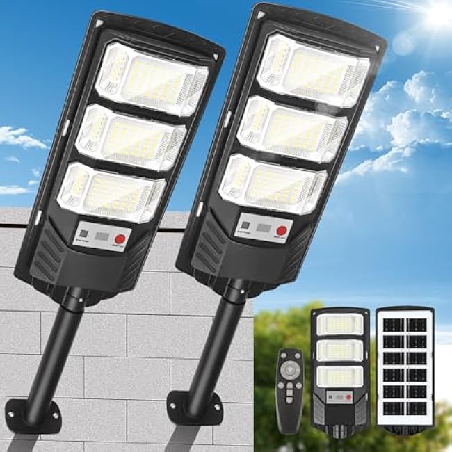 Solar Lights Outdoor Waterproof 2 Pack - Solar Flood Light Outdoor Motion Sensor LED 6500K Security Light Remote Street Lights Dusk to Dawn Wall Mount for Yard Parking