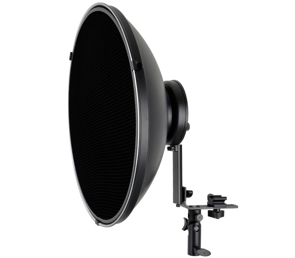 ayex Beauty Dish Chauffe-lumière en Forme de L Argenté 42 cm avec Support en nid d'abeille et diffuseur