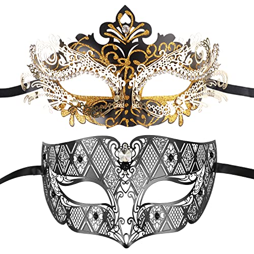 Image of Coddsmz Couples Venetian Masquerade Mask Set Luxury Style Princess Party Mask for Couples Women and Men Mardi Gras Masks
