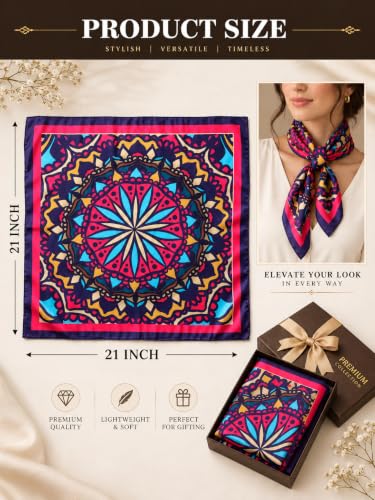 Image of Ravaiyaa - Attitude is everything Women Printed Silk Bandana 21 x 21 Inch Square Headband & Hair Wrap, Soft & Versatile | Fashion Neck Wrap