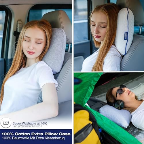 Travel-Camping-Comfortable-Memory-Foam-Pillow-with-Extra-Cotton-Cover--Easy-to-Carry-Portable-Bag-White