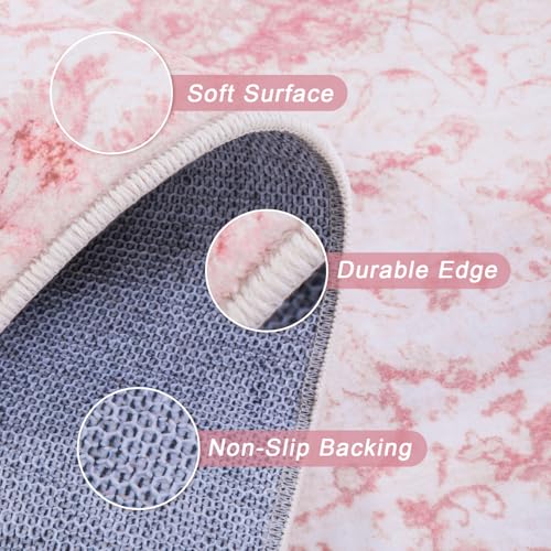 Sofrug Area Rug 5x7 - Vintage Floral Honeycomb Non Slip Backing Carpet - Pink Softer Thicker Faux Wool Rug - Foldable & Machine Washable Rugs for Living Room Bedroom Nursery Room Home Office by Sofrug - Used condition - Image 6