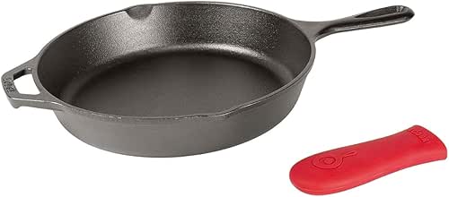 Lodge 12 Inch Cast Iron Skillet with Red Silicone Hot