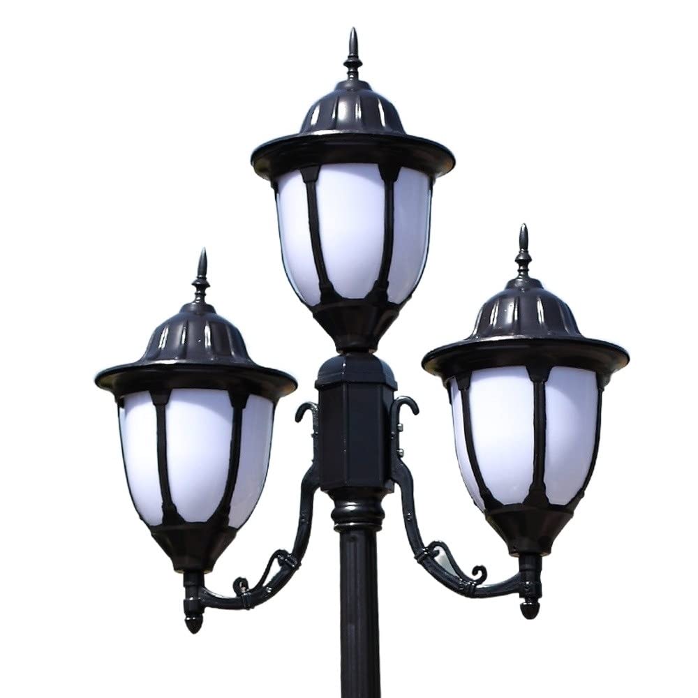 QUSYZD Post Lights Outdoor,European High Pole 3-Lights Patio Column Light Lawn Antique Waterproof Ip55 Traditional E27 Die-Cast Aluminum Landscape Decor Street Lantern,Black-2.9m