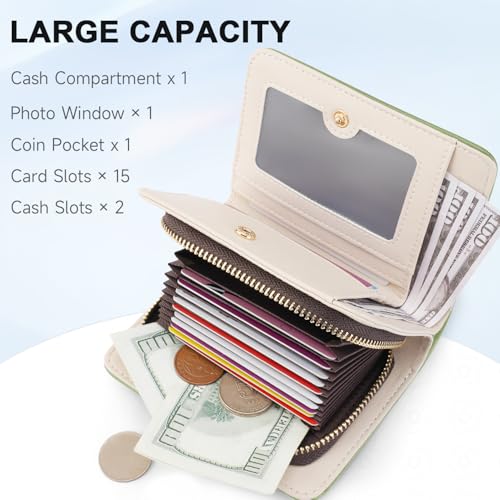 RFID Blocking Wallet Women Cute Embossed Floral Leather Credit Card Holder Wallet for Women with Tassel Accordion Purse Bifold Ladies Small Womens Wallets with Zipper Coin Pocket Green2