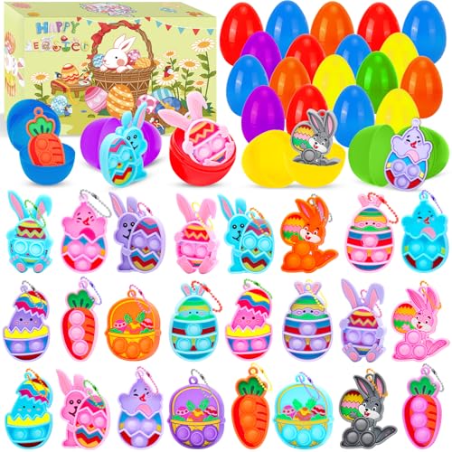 Ostergeschenke für Kinder, 24 Stück Ostereier gefüllt mit Kaninchen-Anhänger für Mädchen, Ostereier Perfekt für Osterkörbchen, Deko für Party, Klassenzimmer & Osteranreize Perfekte Partygeschenke